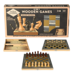 Wooden 3 in 1 Chess, Checkers & Backgammon Set