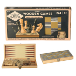Wooden 3 in 1 Chess, Checkers & Backgammon Set