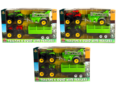 Farm Tractor & Quad with Trailer 4pcs Set (6 Asstd)