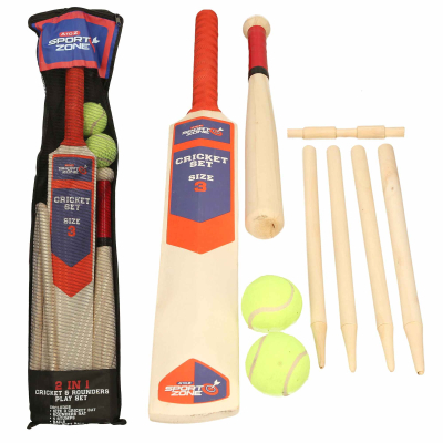 Wooden 2 in 1 Rounders & Cricket Set in Bag