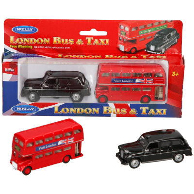 Diecast Welly London Bus & Austin FX4 Taxi 1:60