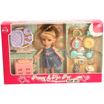 Poppy Doll 15cm with Her Pets (4 asstd)